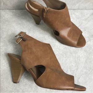 Style & Co Brown Peep Toe Cone Heel Booties